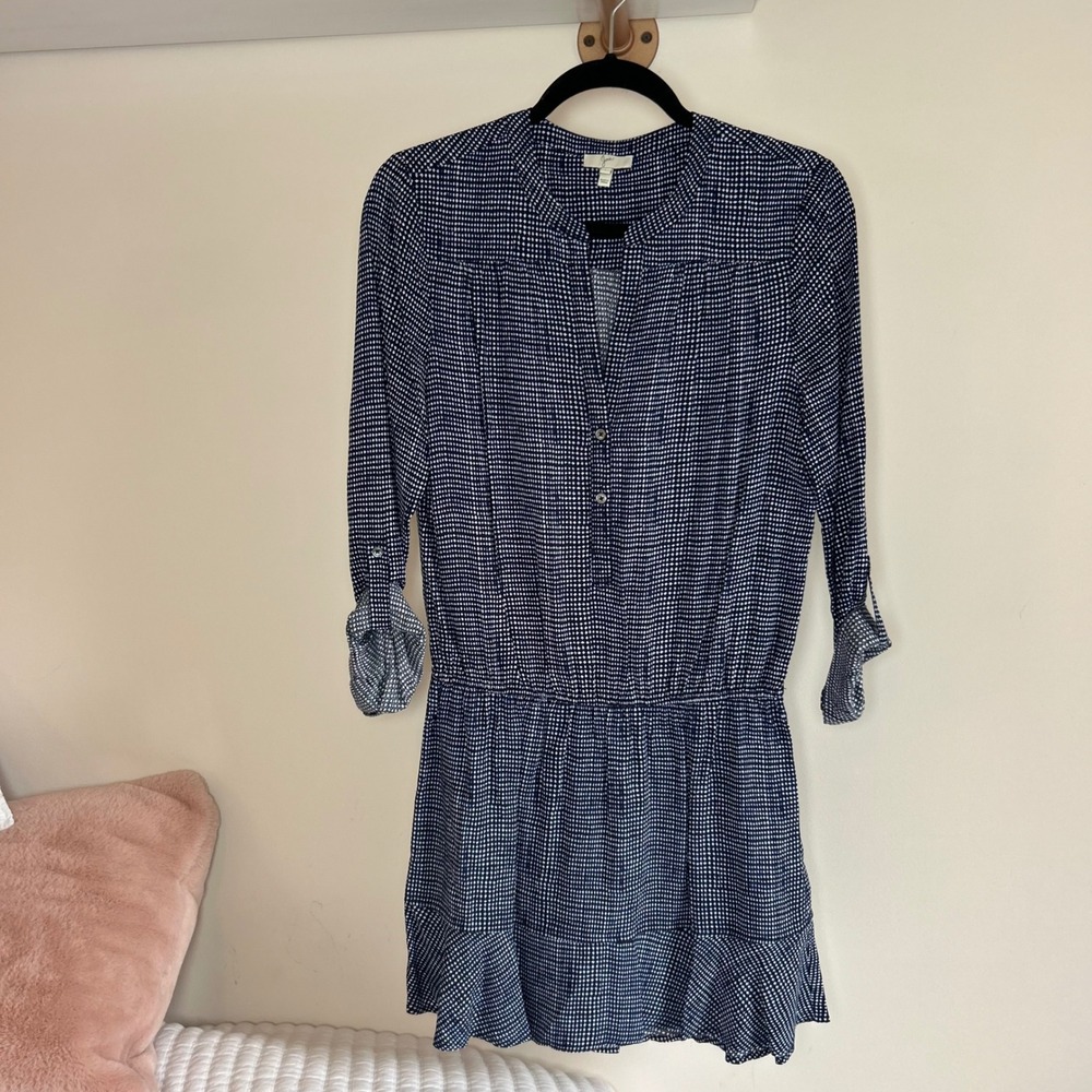 Joie Acey Navy White Polka Dot Button Front Shirtdress Elastic Waist‎ Size S